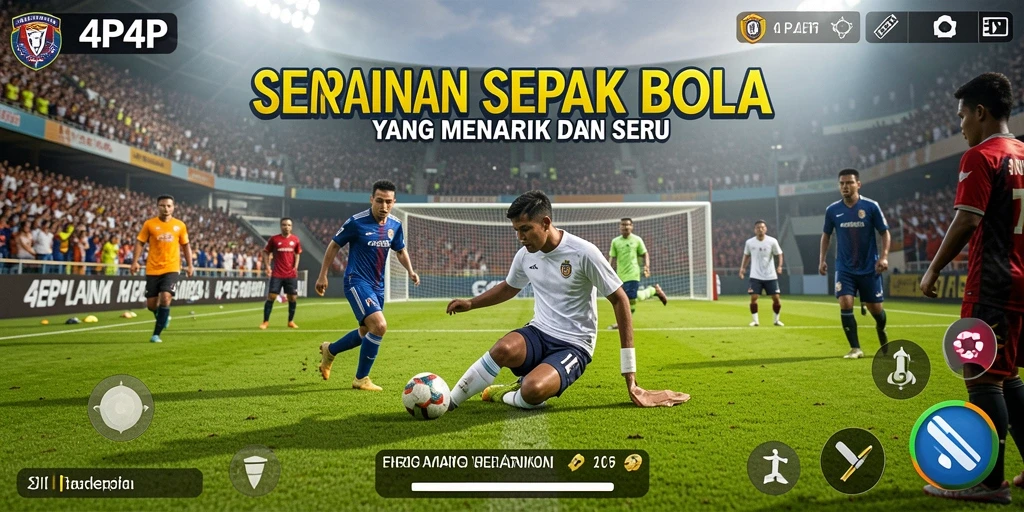 Tampilan gameplay 4P4P dengan aksi sepak bola yang seru.