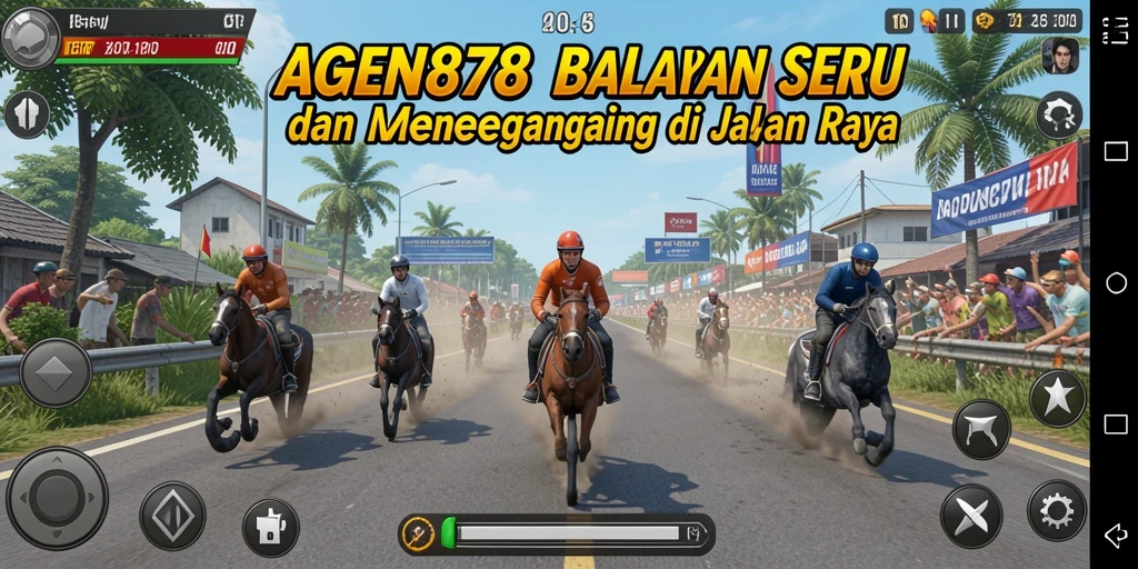 Tampilan utama gameplay balapan AGEN878 dengan aksi gila di jalan.