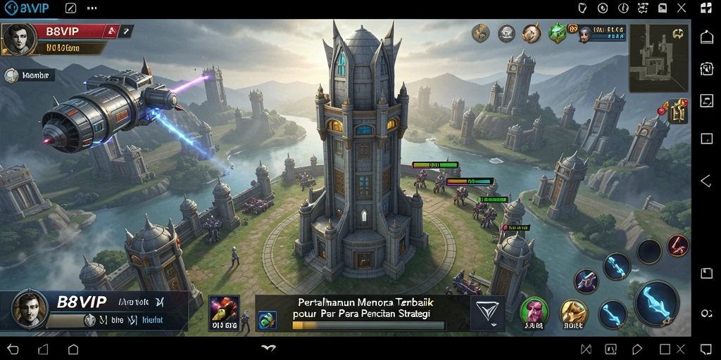 Tampilan menara dan serangan musuh dalam gameplay B8VIP.