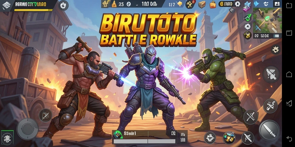 Screenshot utama BIRUTOTO menampilkan aksi pertempuran seru dalam gameplay Battle Royale.