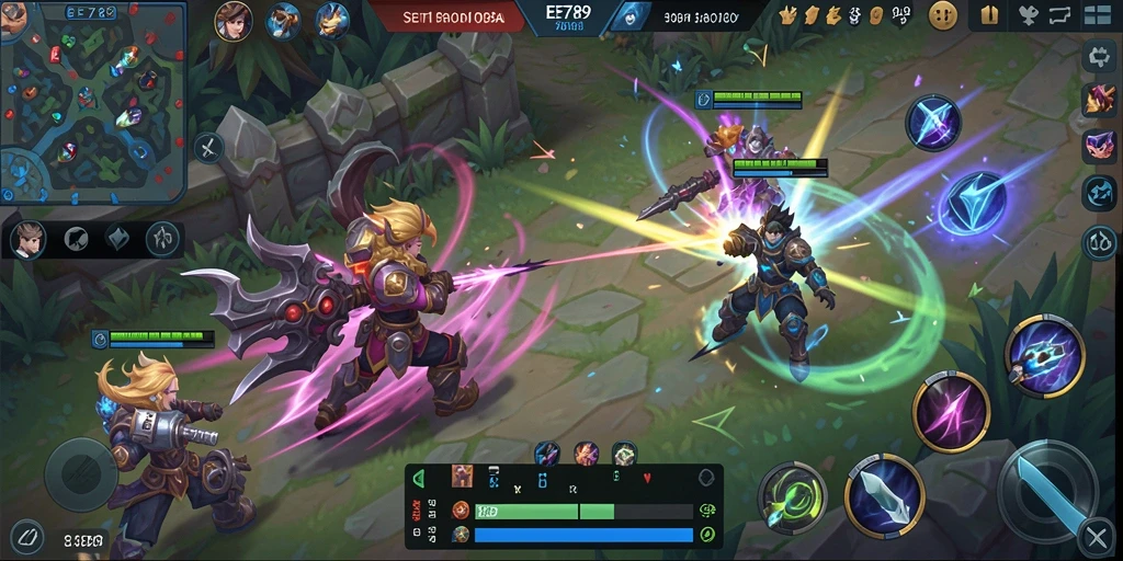 Tampilan gameplay seru dalam pertempuran strategis MOBA.