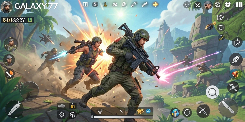 Tampilan gameplay seru di GALAXY77 dengan aksi TPS mendebarkan.