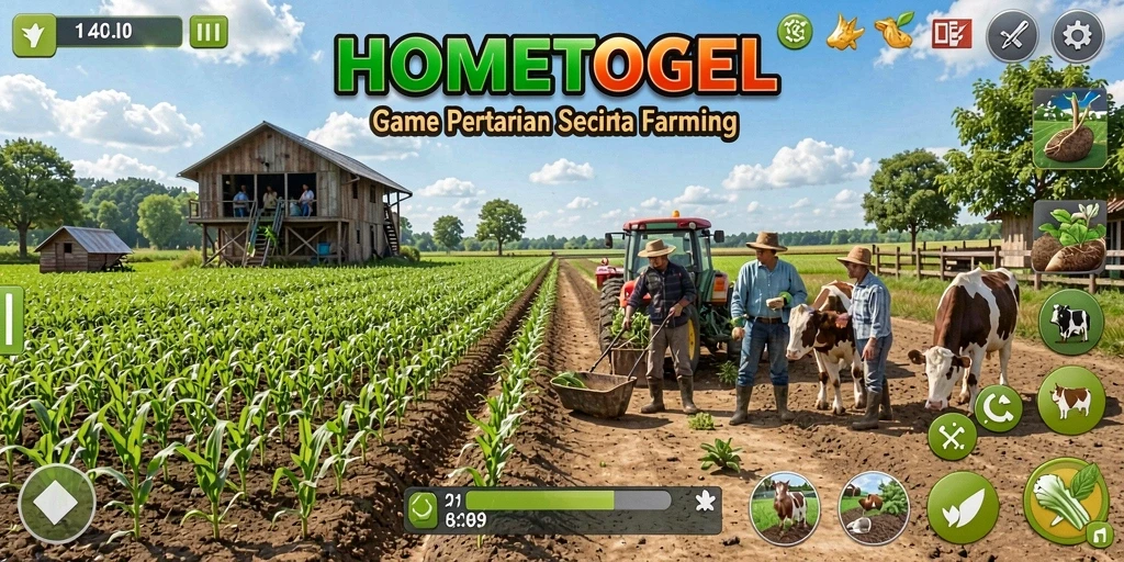 Screenshot gameplay HOMETOGEL menampilkan aktivitas pertanian yang seru dan menarik.