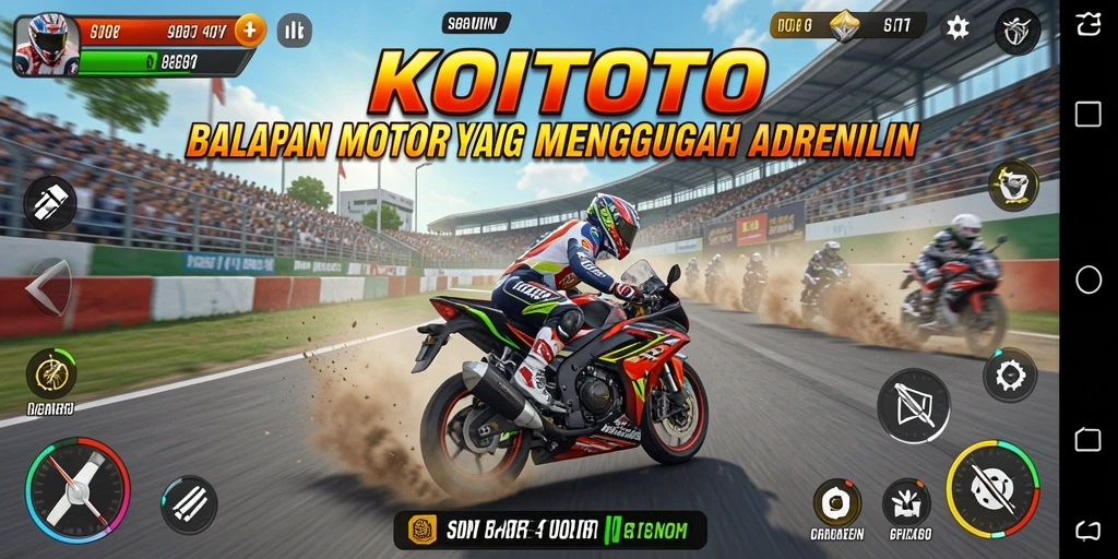 Tampilan gameplay KOITOTO dengan aksi balap motor yang seru.