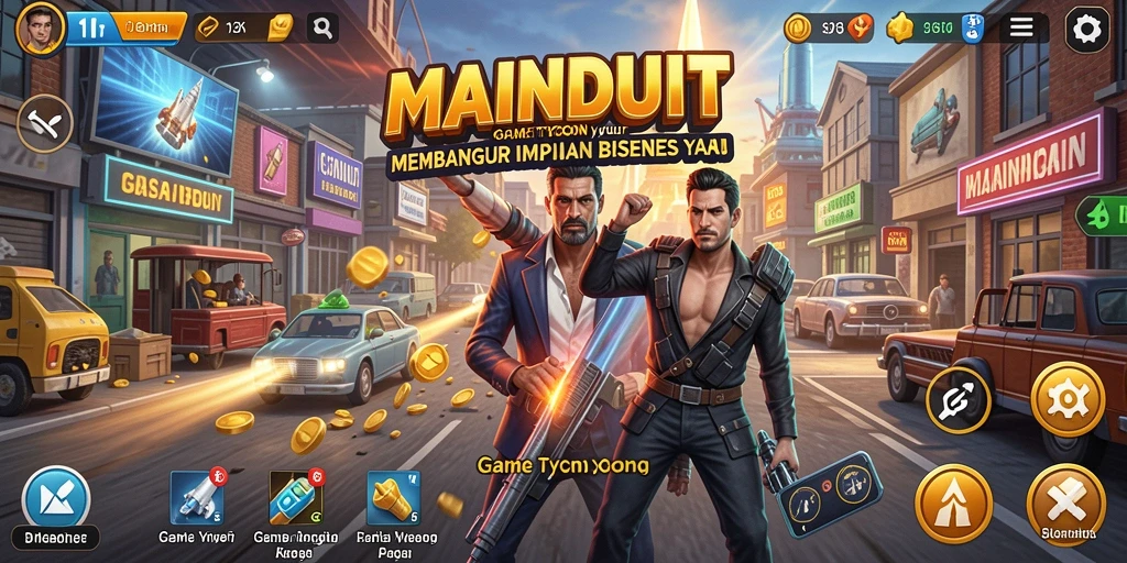 Gambar menampilkan gameplay MAINDUIT dengan elemen Tycoon yang menarik.