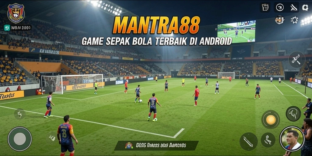 Screenshot utama <strong>MANTRA88</strong> menampilkan aksi sepak bola yang intens.