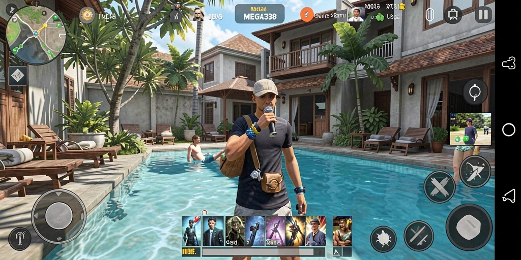 Tampilan gameplay MEGA338 yang menyenangkan dan berwarna-warni.