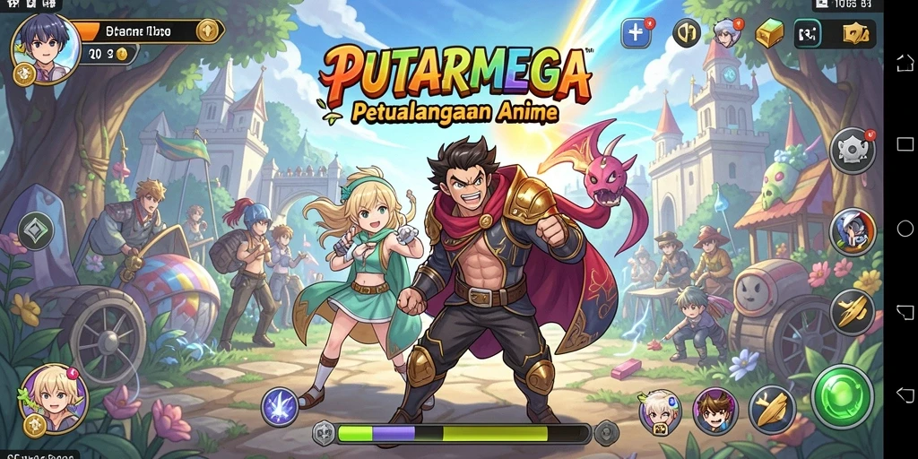 Screenshot dari gameplay PUTARMEGA yang menampilkan aksi seru karakter anime.