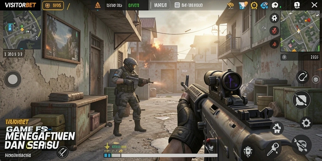 Gameplay VISITORBET yang menegangkan dalam aksi pertempuran FPS.