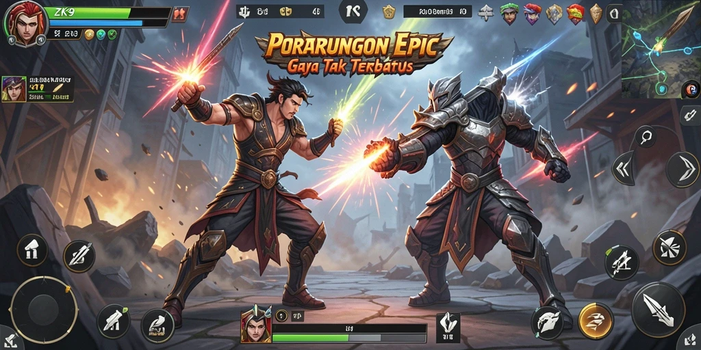 Screenshot gameplay ZK9 menampilkan pertarungan seru dan karakter unik.